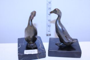 A pair of art deco ducks on marble base after M Font A/F