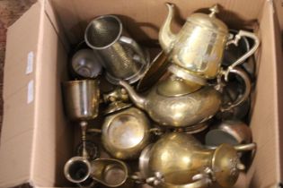 A box of assorted metalwares shipping unavailable