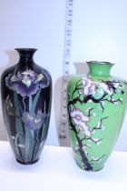 Two Oriental enamelled vases (black one with restoration)