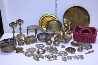 A selection of assorted brassware items.