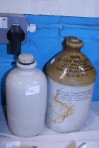 A antique stoneware flagon and one other