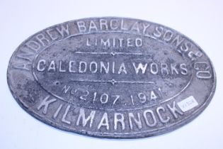 A 1941 aluminium Caledonian Works wagon plate