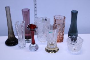 A selection of assorted art glass vases etc