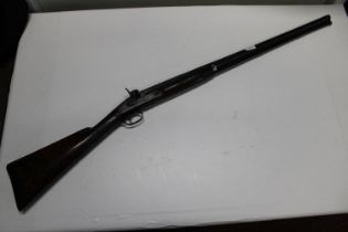 A antique 16 bore percussion shot gun with inscription of Chivers of Calne on lock