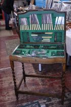 A wooden table cased set of Walker & Hall vintage cutlery (complete). shipping unavailable