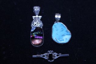 Two 925 silver pendants and brooch