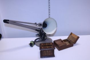 A Angle Poise lamp and a treen box. shipping unavailable