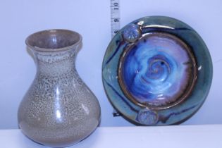A Royal Lancastrian vase and a Irish pottery dish by 'Colm de ris'