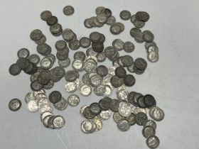 A selection of silver 3p pieces 227g