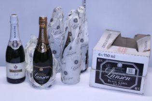 Four bottles of Lanson Black Label Champagne and one bottle of Martini Asti, shipping unavailable
