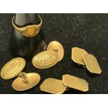 Two pairs of 9ct gold cufflinks and a 9ct gold ring for scrap 13.02g