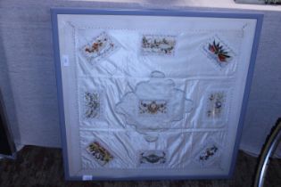 A framed WW1 period needlework tapestry 70x70cm, shipping unavailable