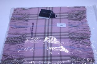 A new with tags Burberry 100% lambs wool pink long scarf with double tassels 150 x 37cm