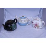 Three antique bone china teapots