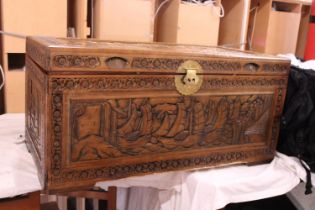 A large hand carved storage trunk a/f shipping unavailable