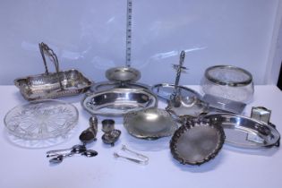 A box of assorted plated and glassware