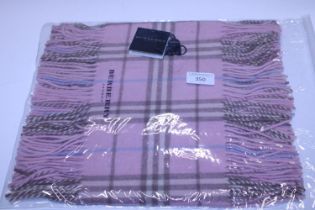 A new with tags Burberry 100% lambs wool pink long scarf with double tassels 150 x 37cm