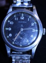 A early 1940's WW2 issue Vertex military wrist watch serial no. stamped to backplate WWW