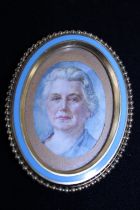 A antique gilt metal and enamel framed and portrait a/f