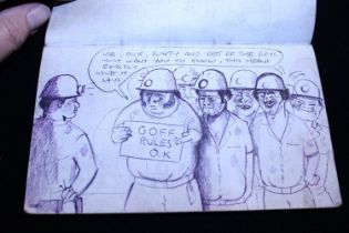 A vintage coal miners sketchbook from the 1980's full cover to cover with humorous images,