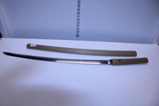 A wooden handled Samurai sword, 67cm blade length, measured from Habaki, shipping unavailable (