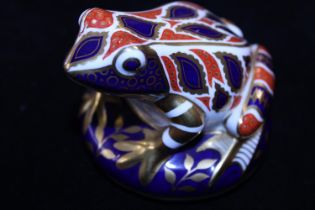 A large Crown Derby frog paperweight with silver stopper