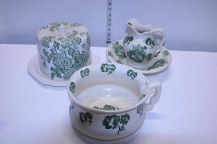 A antique Crown Devon cheese dish and cover and a jug and basin set, shipping unavailable