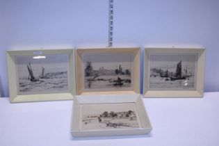 A set of four original pen and ink sketches