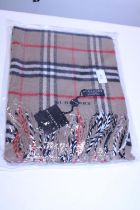 A new with tags Burberry 100% lambs wool tan shawl 206 x 70cm