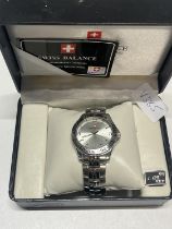 A boxed Swiss balance men's wrist watch