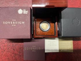 A Royal Mint limited edition Brilliant uncirculated sovereign struck on the 1st of July 2017.