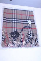 A new with tags Burberry 100% lambs wool tan shawl 206 x 70cm