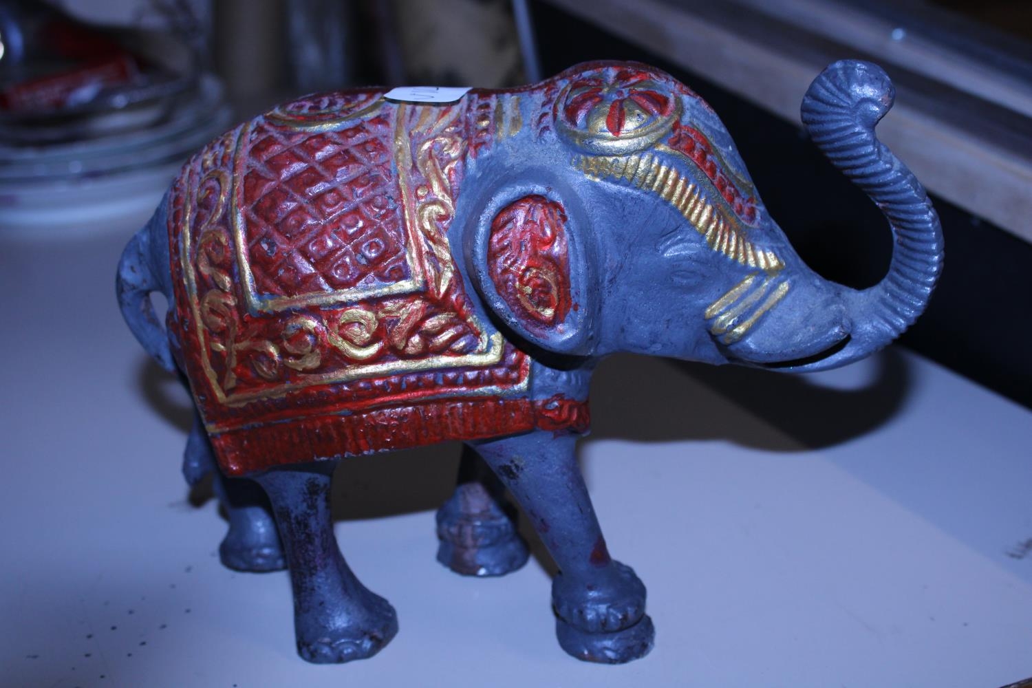 A Chinese metal elephant ornament