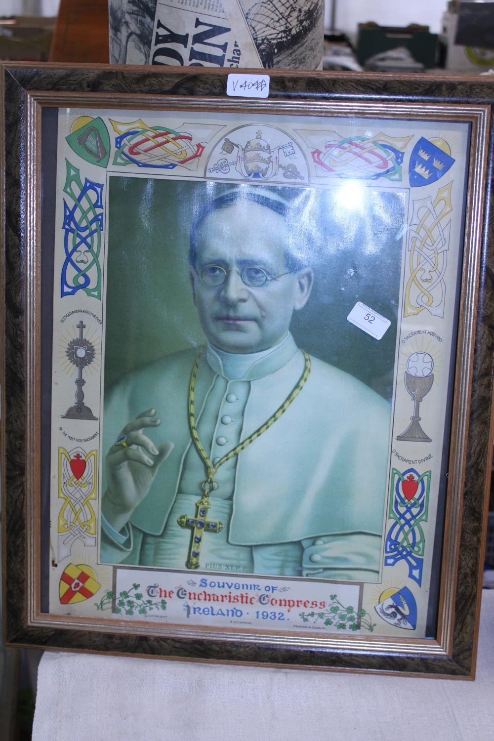 A framed portrait of Pope Pious XI 47x59cm