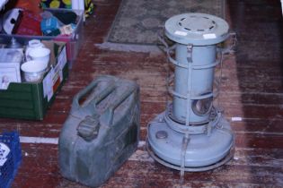 A vintage paraffin heater and fuel tank shipping unavailable