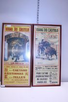 Two vintage authentic framed bull fighting posters 67x31cm