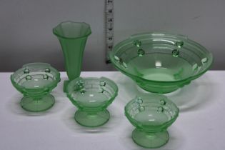 A selection of Art Deco period Uranium glassware
