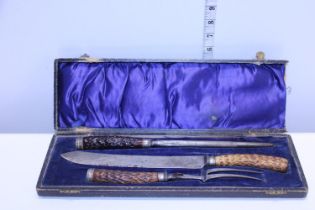 A antique cased horn handled carving set a/f