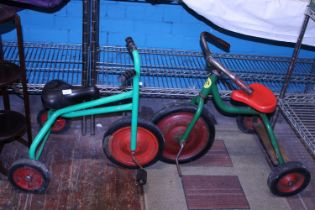 Two vintage mid-century children's tricycles. Shipping unavailable