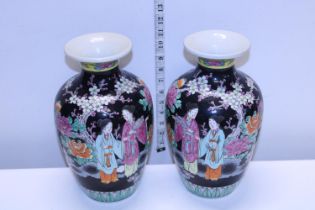 A pair of Oriental Prunus pattern vases