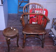 A vintage Windsor style chair and small table. Shipping unavailable