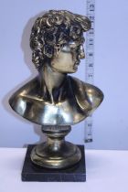 A heavy base metal bust of David h35cm