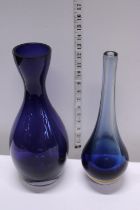 Two blue art glass vases