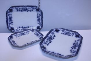 Three antique Burleigh ware blue and white plates