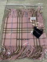 A new with tags Burberry 100% lambs wool pink long scarf with double tassels 150 x 37cm