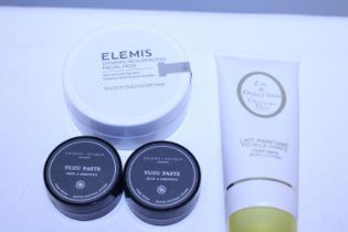 A selection of new cosmetic products including Elemis and Yuzu Paste