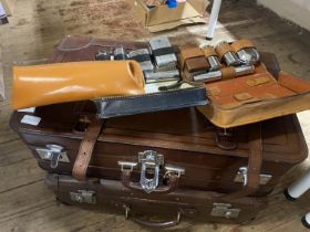 A selection of vintage luggage including grooming/vanity sets. Collection only