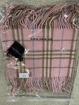 A new with tags Burberry 100% lambs wool pink long scarf with double tassels 150 x 37cm