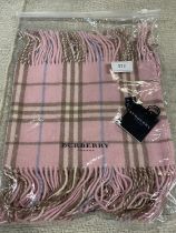 A new with tags Burberry 100% lambs wool pink long scarf with double tassels 150 x 37cm