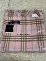 A new with tags Burberry 100% lambs wool pink long scarf 166 x 38cm